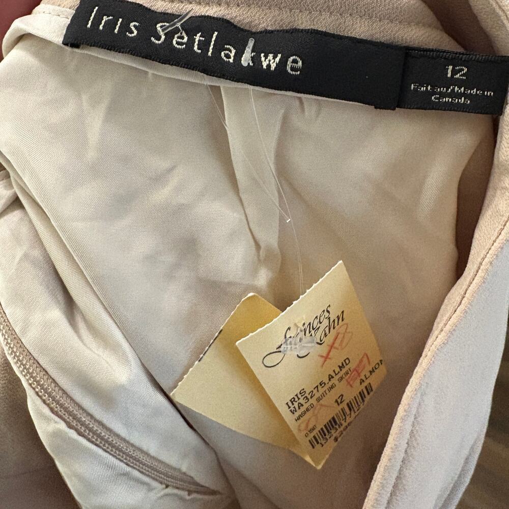 Iris Setlakwe Size 12 High Waisted Pencil Skirt Almond Front Slit Pockets Canada - Picture 8 of 8